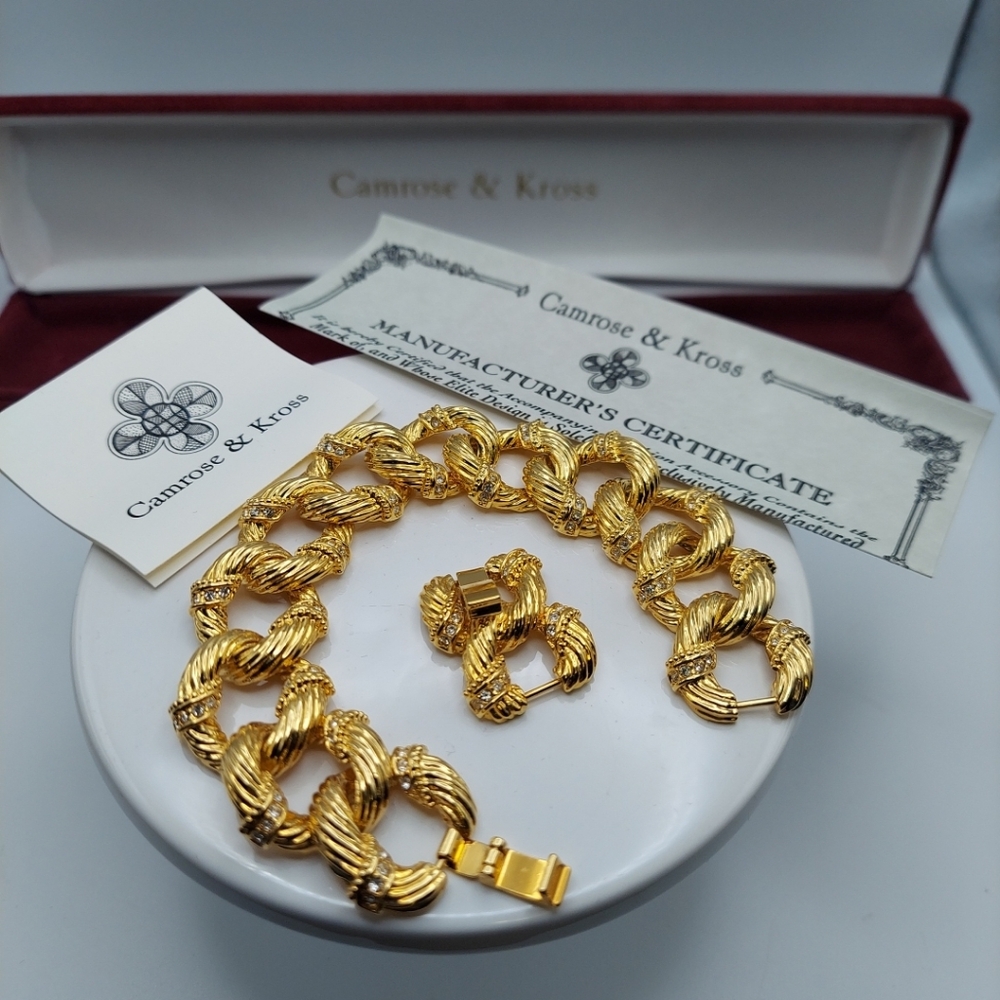 Camrose & Kross Large Link Bracelet 7" with Rhinesones, has Extender 1". VGC. - Picture 5 of 13